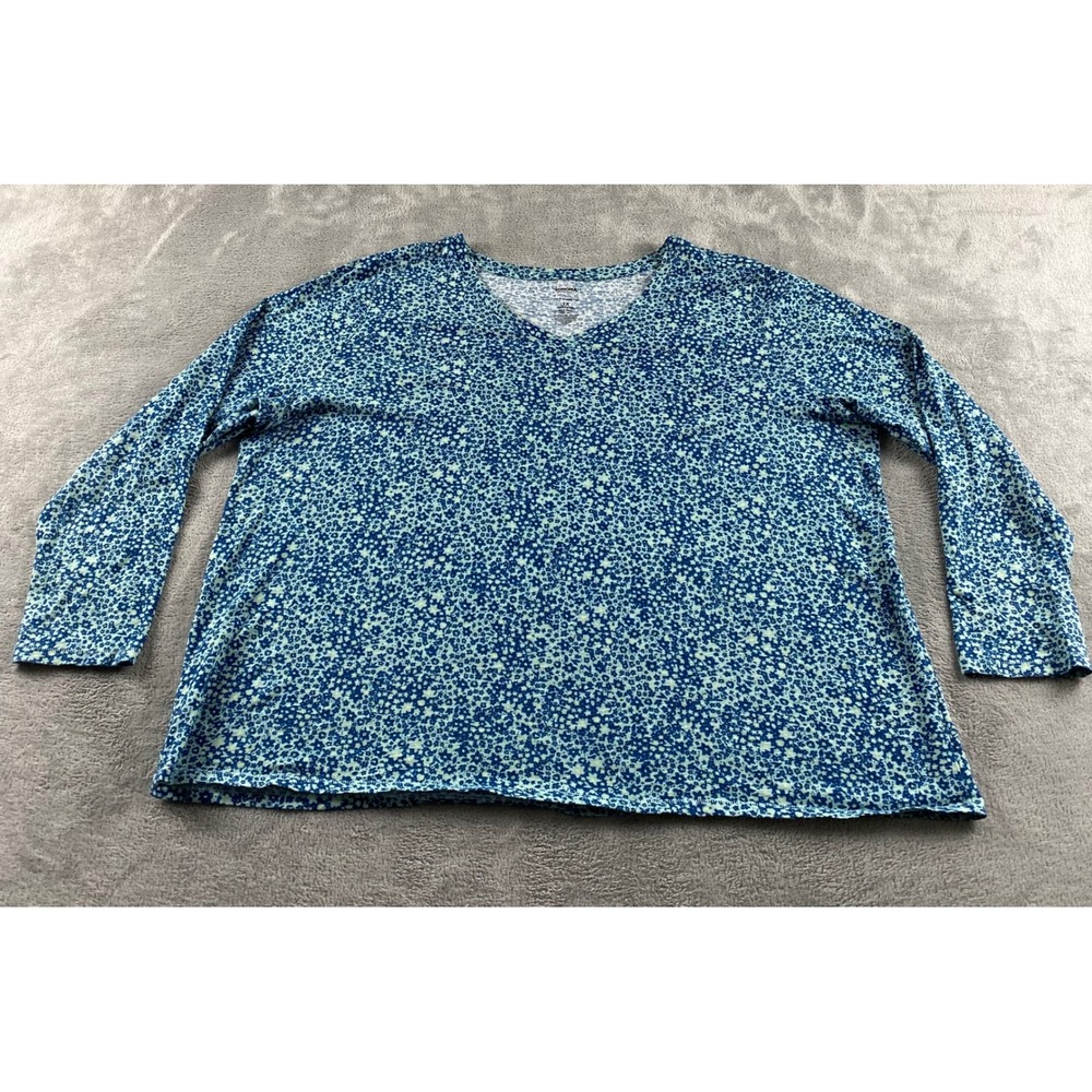 Sonoma Goods For Life Womens Plus 1X Blue Floral Cotton VNeck Everyday Tee Shirt